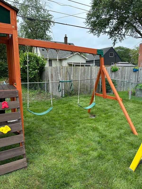 Wooden swing and play set