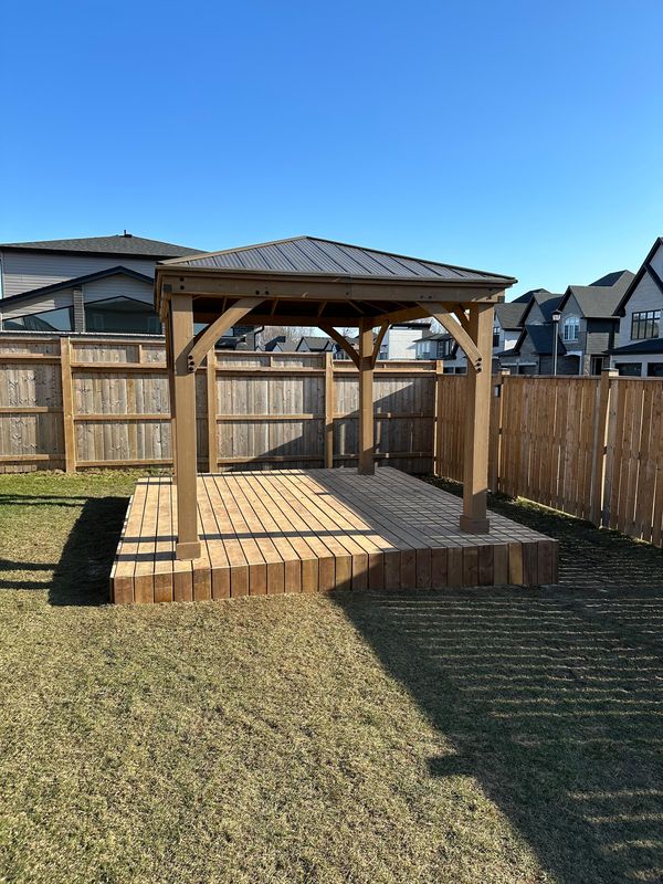Hardtop gazebo on a built deck