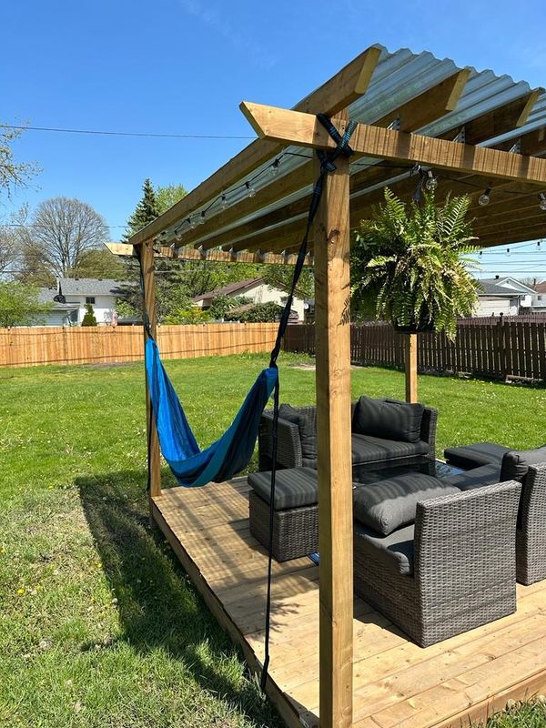 Covered pergola over a patio deck